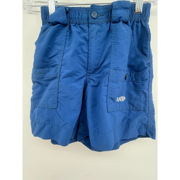 AFTCO Fishing Shorts Boys Size 26 Blue Elastic Waist Missing Button on Pocket - Picture 1 of 3